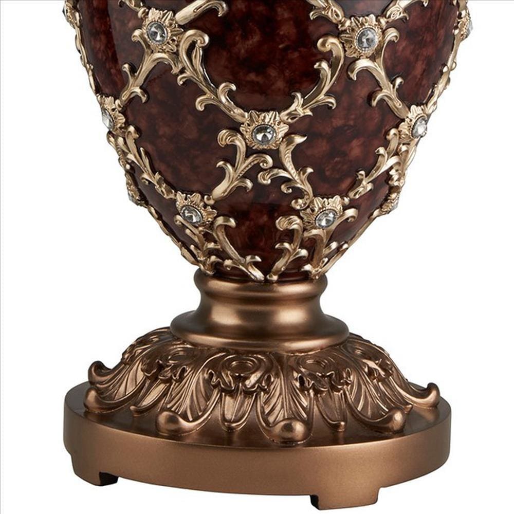 Polyresin Urn Shaped Table Lamp with Diamond Stencils Pattern Brown By Casagear Home BM240901