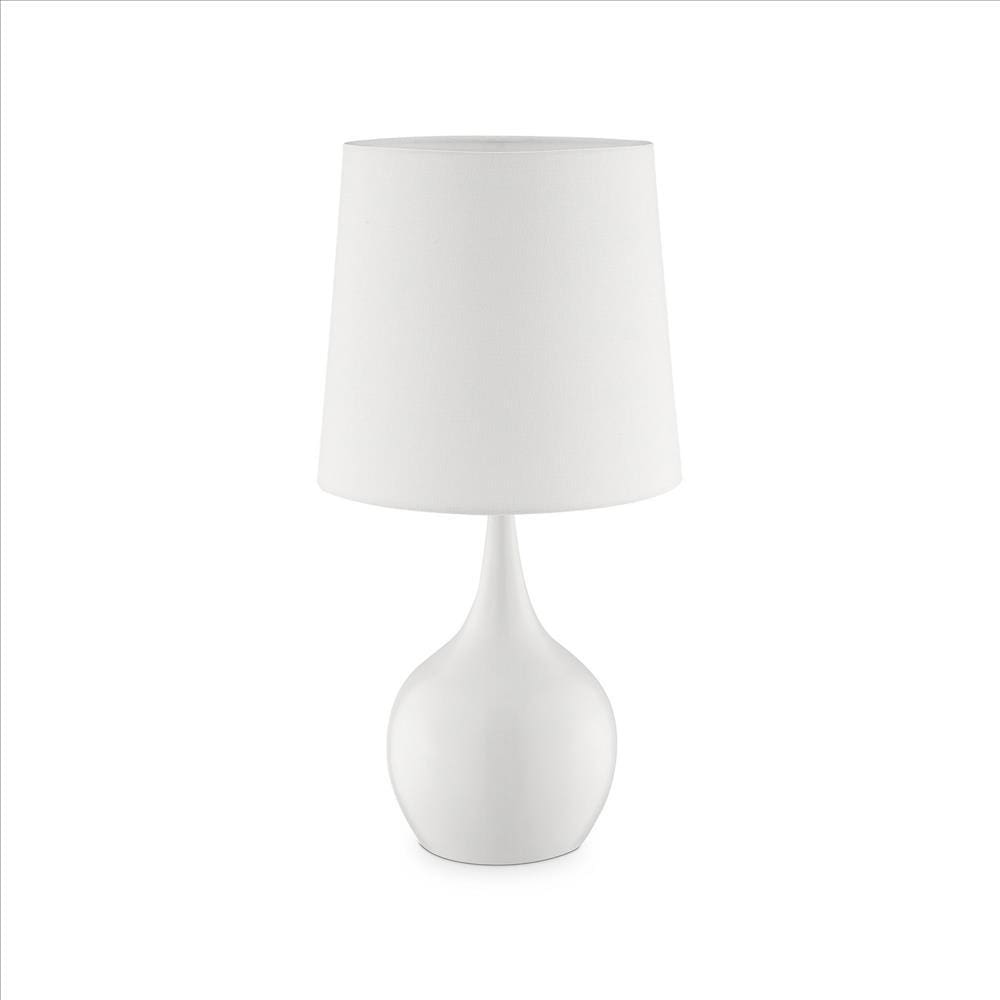 Table Lamp | Pot Bellied Metal Body | 3 Way Switch | White