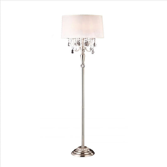 Floor Lamp | Stalk Design | Hanging Crystal Accent | Silver