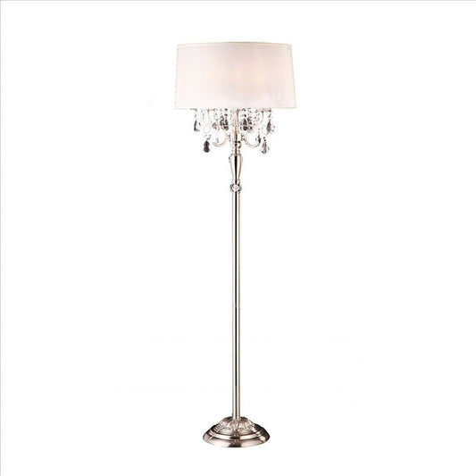 Stalk Design Metal Floor Lamp with Hanging Crystal Accent, Silver By Casagear Home