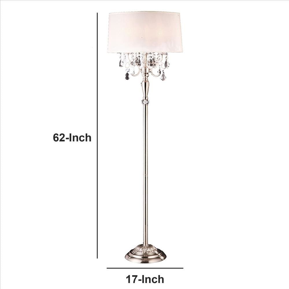 Stalk Design Metal Floor Lamp with Hanging Crystal Accent Silver By Casagear Home BM240909