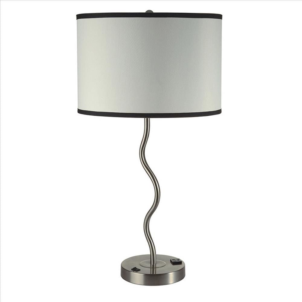 Table Lamp | 29" | Drum Shade | Curved Frame | Silver
