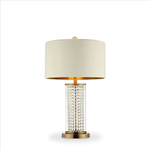 Table Lamp | Cylindrical Drum | Stacked Crystals | Gold