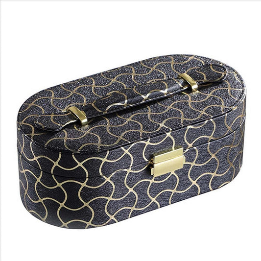 Jewelry Case | 2 Semicircle Slots | Wavy Pattern | Black