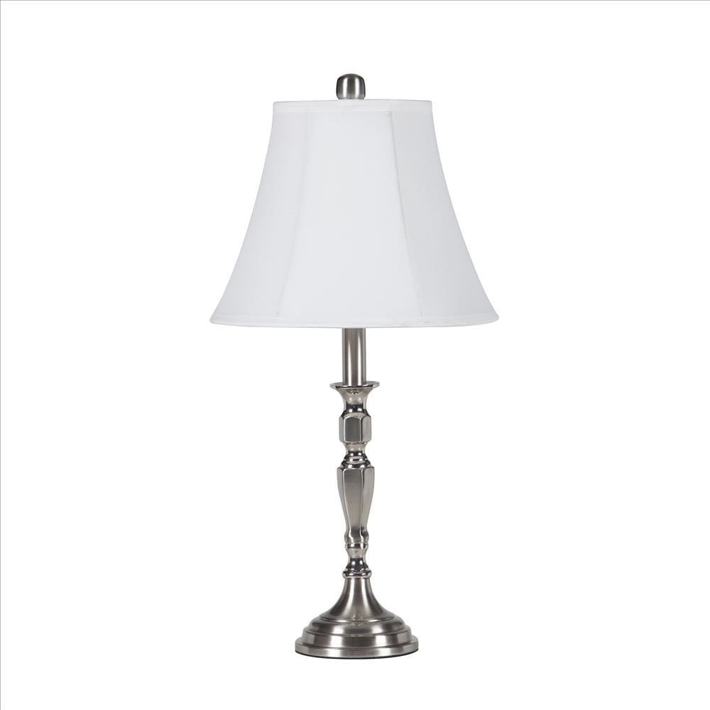 Table Lamp | Turned Tubular Metal Body | Empire Shade | Silver
