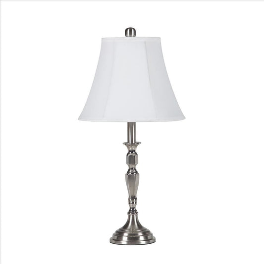 Turned Tubular Metal Body Table Lamp with Empire Shade, Silver By Casagear Home