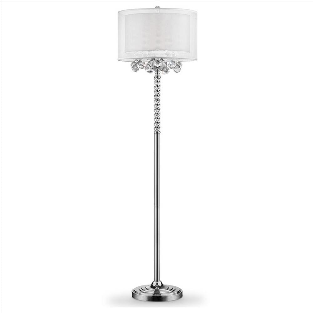 Floor Lamp | Twisted Crystal Accent | Dual Fabric Shade | Clear