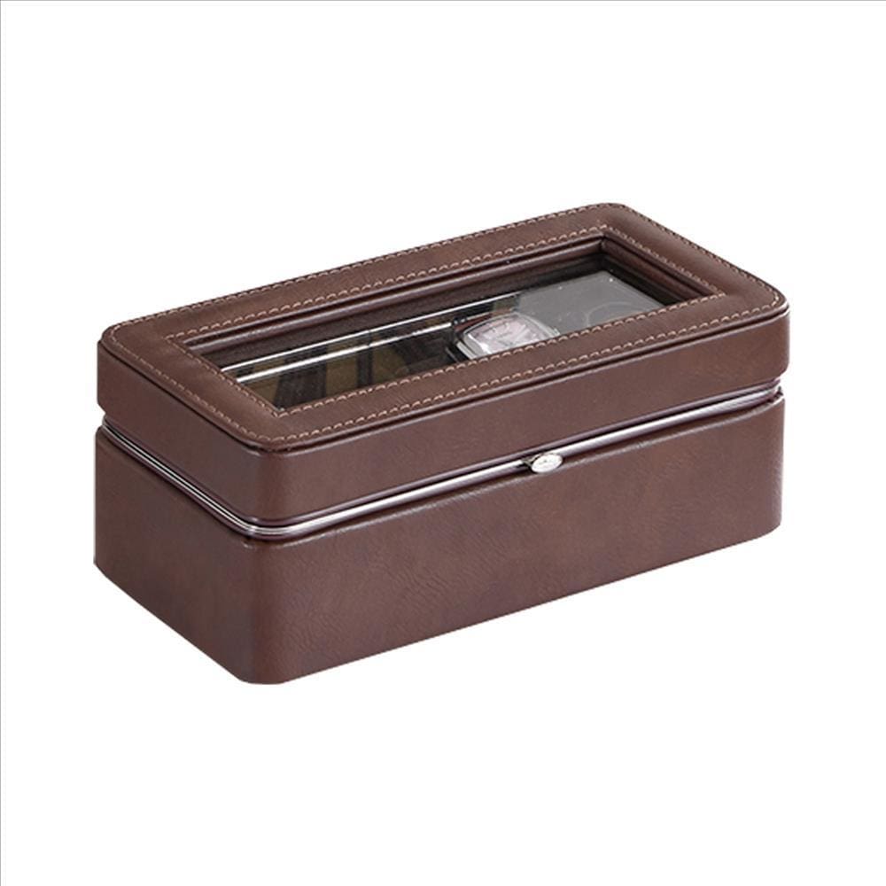Watch Case with 4 Slots and Removable Cushions, Brown By Casagear Home