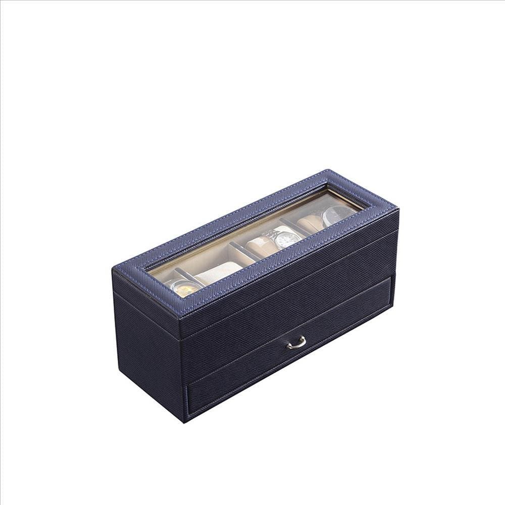 Watch Case with Drawer Display and  4 Slots, Blue By Casagear Home