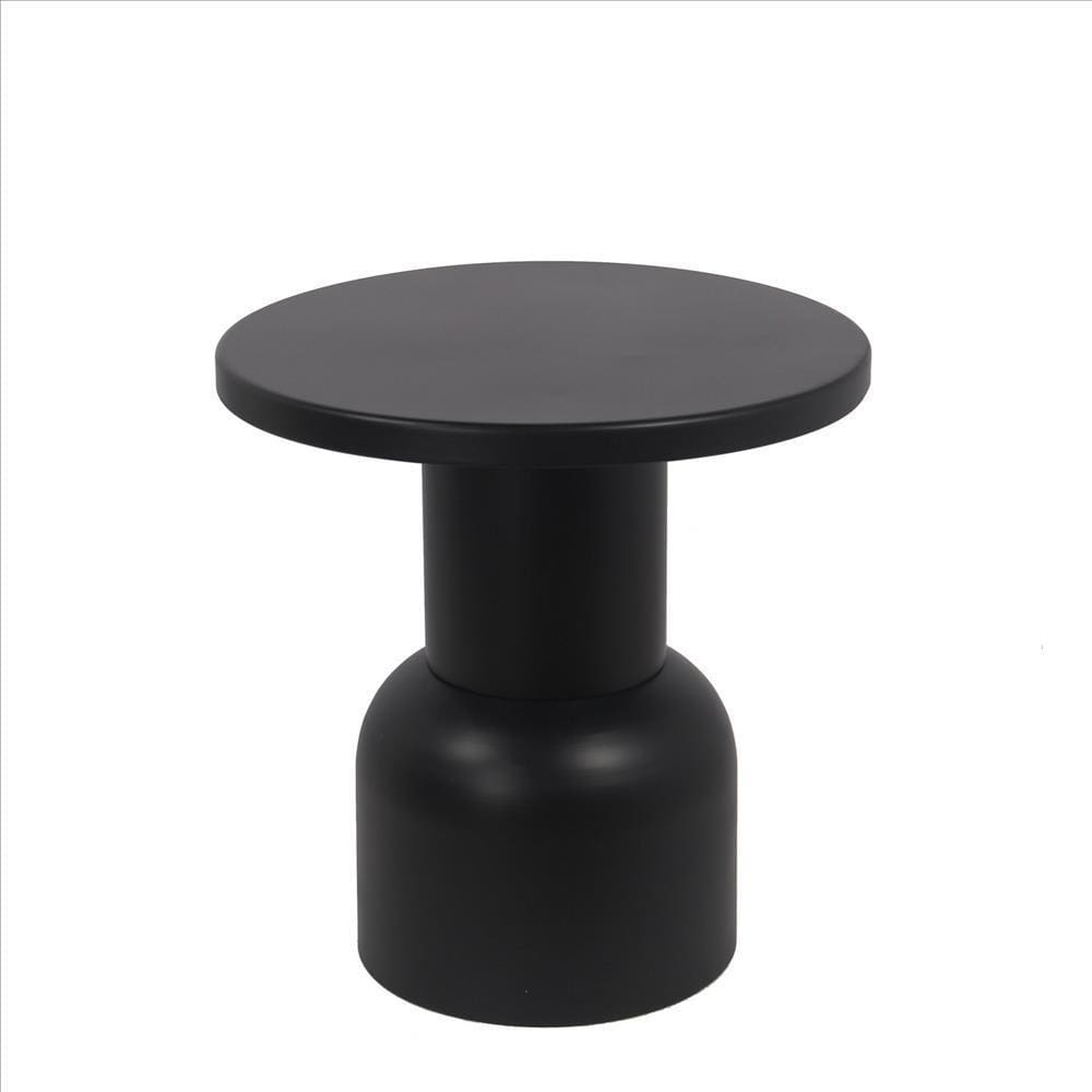 Round Top Modern Metal Accent Table, Large, Black By Casagear Home