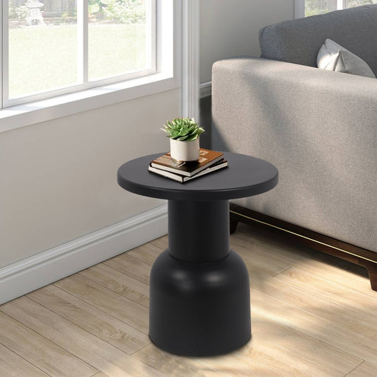 Round Top Modern Metal Accent Table, Large, Black By Casagear Home