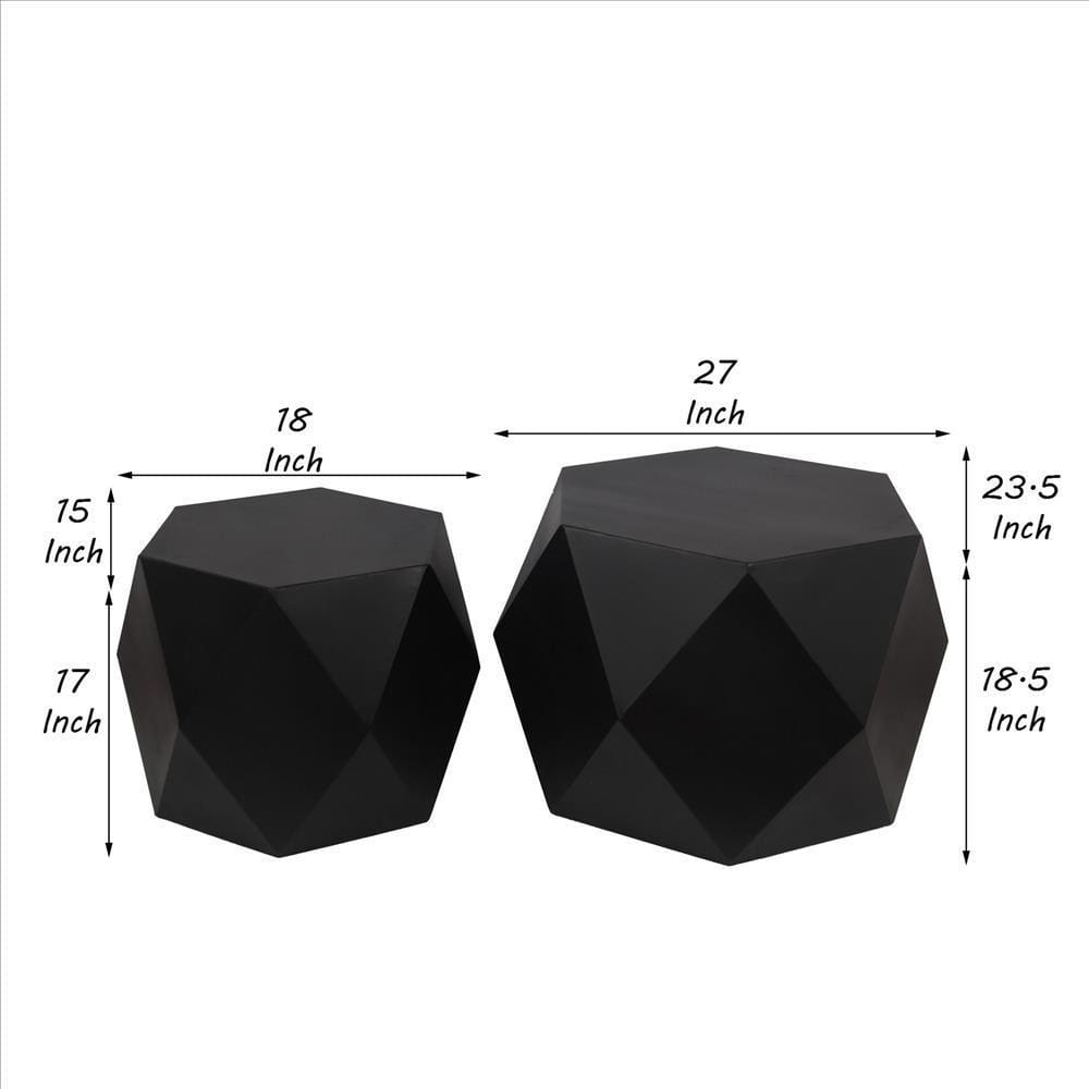 Hexagonal Top Faceted Metal Coffee Table Set of 2 Black By Casagear Home BM240968