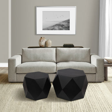 Hexagonal Top Faceted Metal Coffee Table, Set of 2, Black By Casagear Home