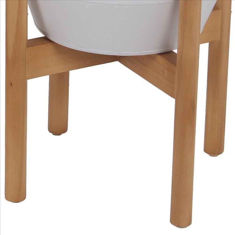 Metal Planter with Round Wooden Legs Set of 2 White and Brown By Casagear Home BM241047