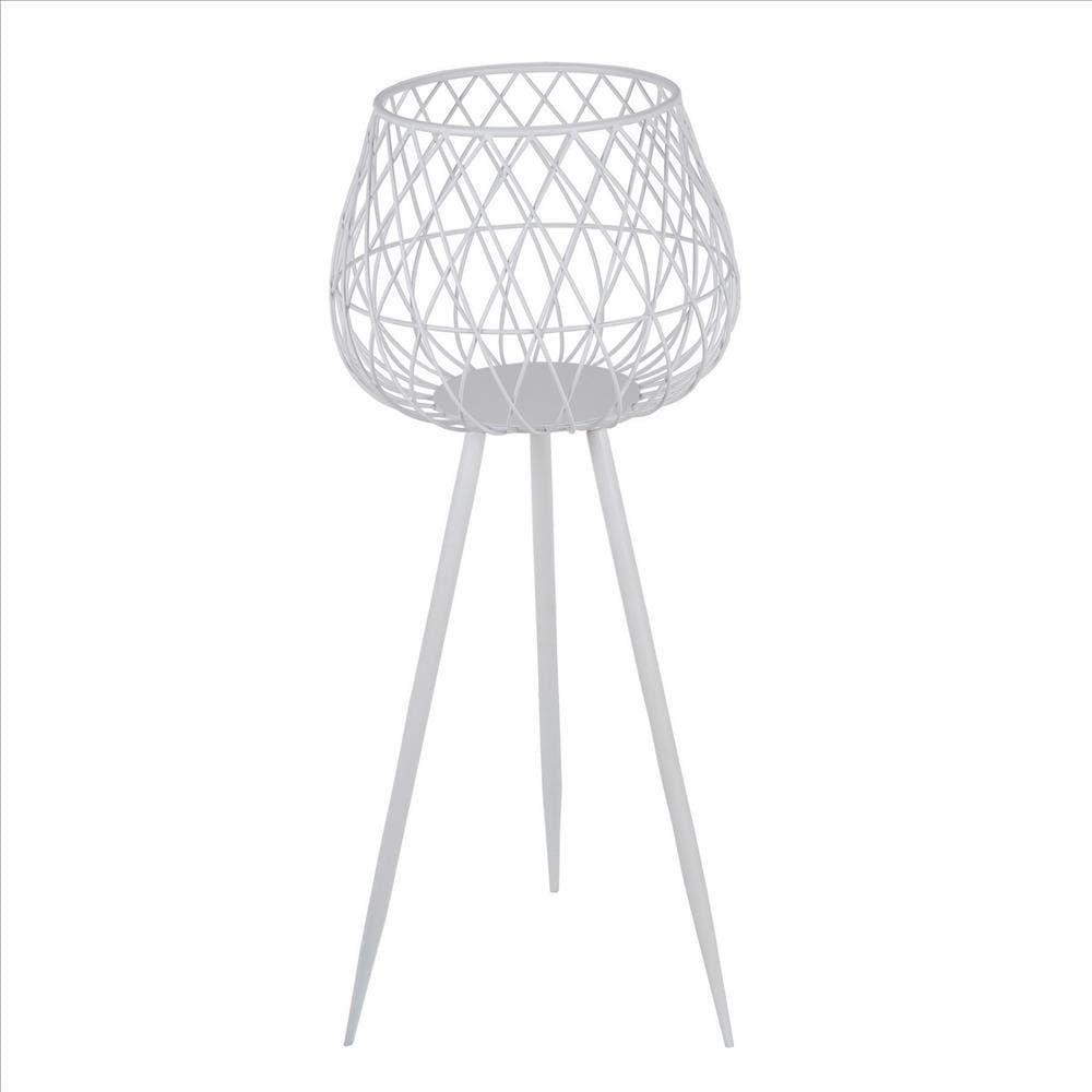29.5'' Dome Lattice Metal Planter with Tripod Peg Legs, Set of 2, White By Casagear Home