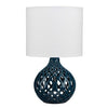 Table Lamp with Ceramic Bellied Body and Fretwork Pattern, Blue By Casagear Home