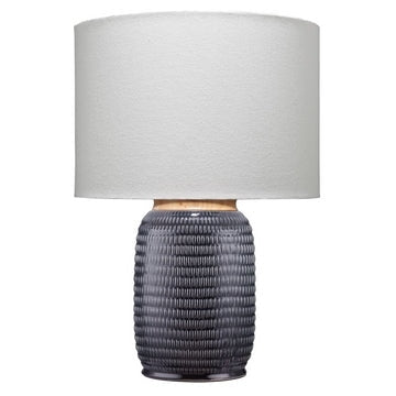 Table Lamp with Ribbed Ceramic Body and Fabric Shade, Gray By Casagear Home