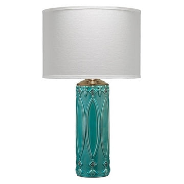 Table Lamp with Ceramic Body and Fabric Shade, Blue and White By Casagear Home