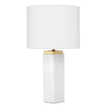Table Lamp with Hexagonal Marble body and Fabric Shade,White By Casagear Home