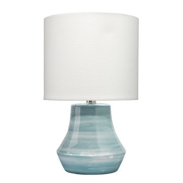 Table Lamp with Drum Shade and Pedestal Base, White and Blue By Casagear Home