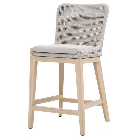 Counter Stool with Mesh Design Rope Backrest, Brown and Gray By Casagear Home