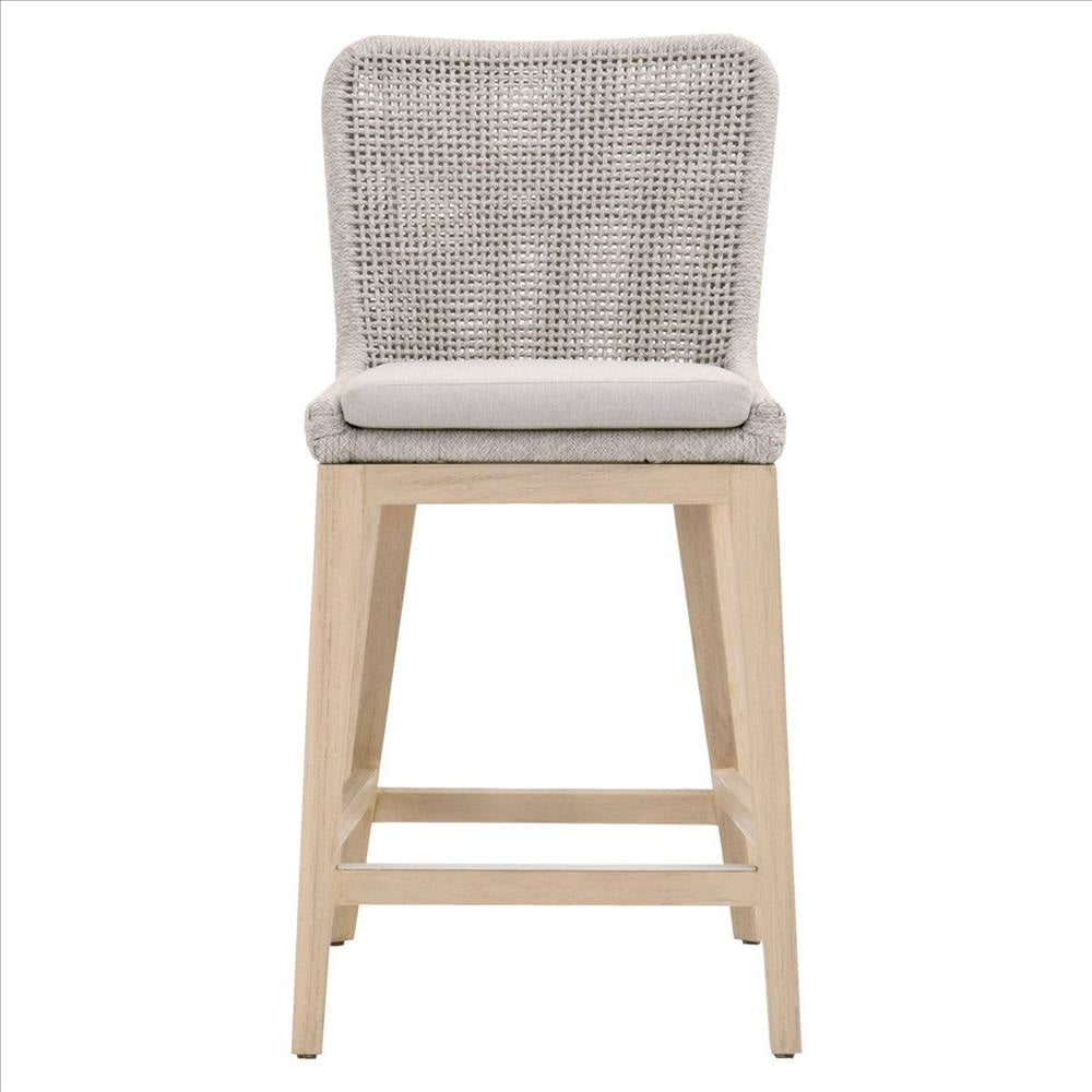 Counter Stool with Mesh Design Rope Backrest Brown and Gray By Casagear Home BM241795