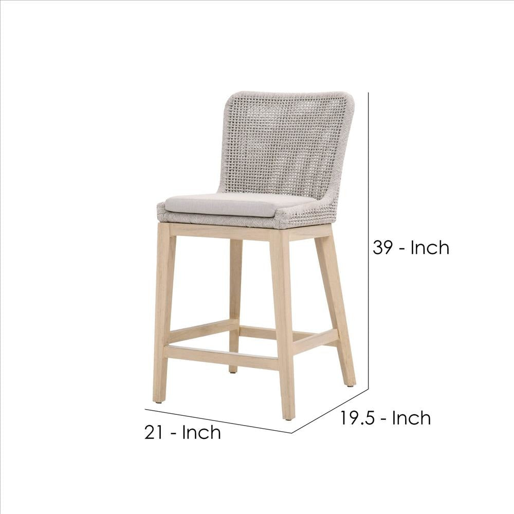 Counter Stool with Mesh Design Rope Backrest Brown and Gray By Casagear Home BM241795