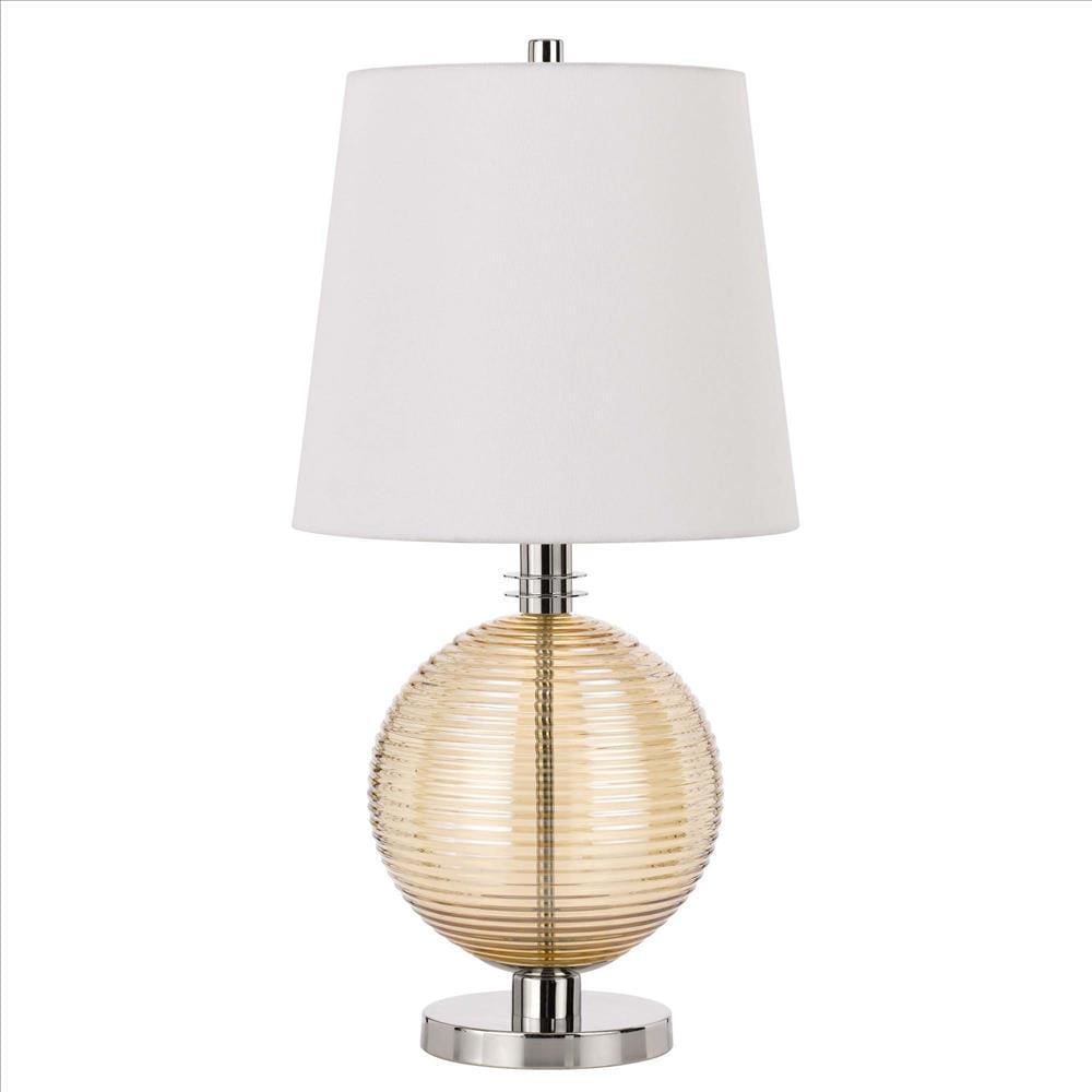 Clio Table Lamp | Textured Glass Ball | 14" | White | Chrome