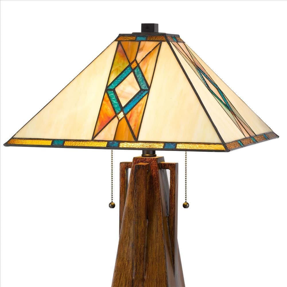 Table Lamp with Tiffany Shade and Geometric Design Multicolor BM241807
