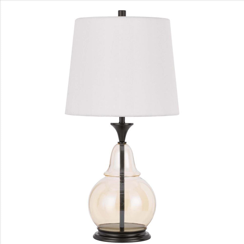 Table Lamp with Metal and Glass Jar Base, White and Bronze