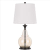 Table Lamp with Metal and Glass Jar Base, White and Bronze