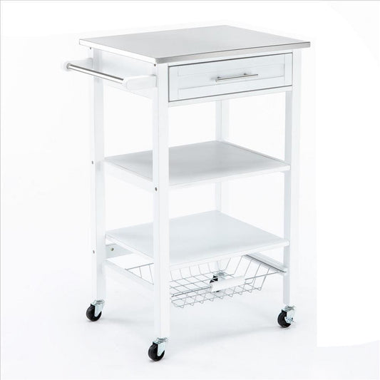Kitchen Cart with 2 Wooden Shelves and 1 Drawer, White