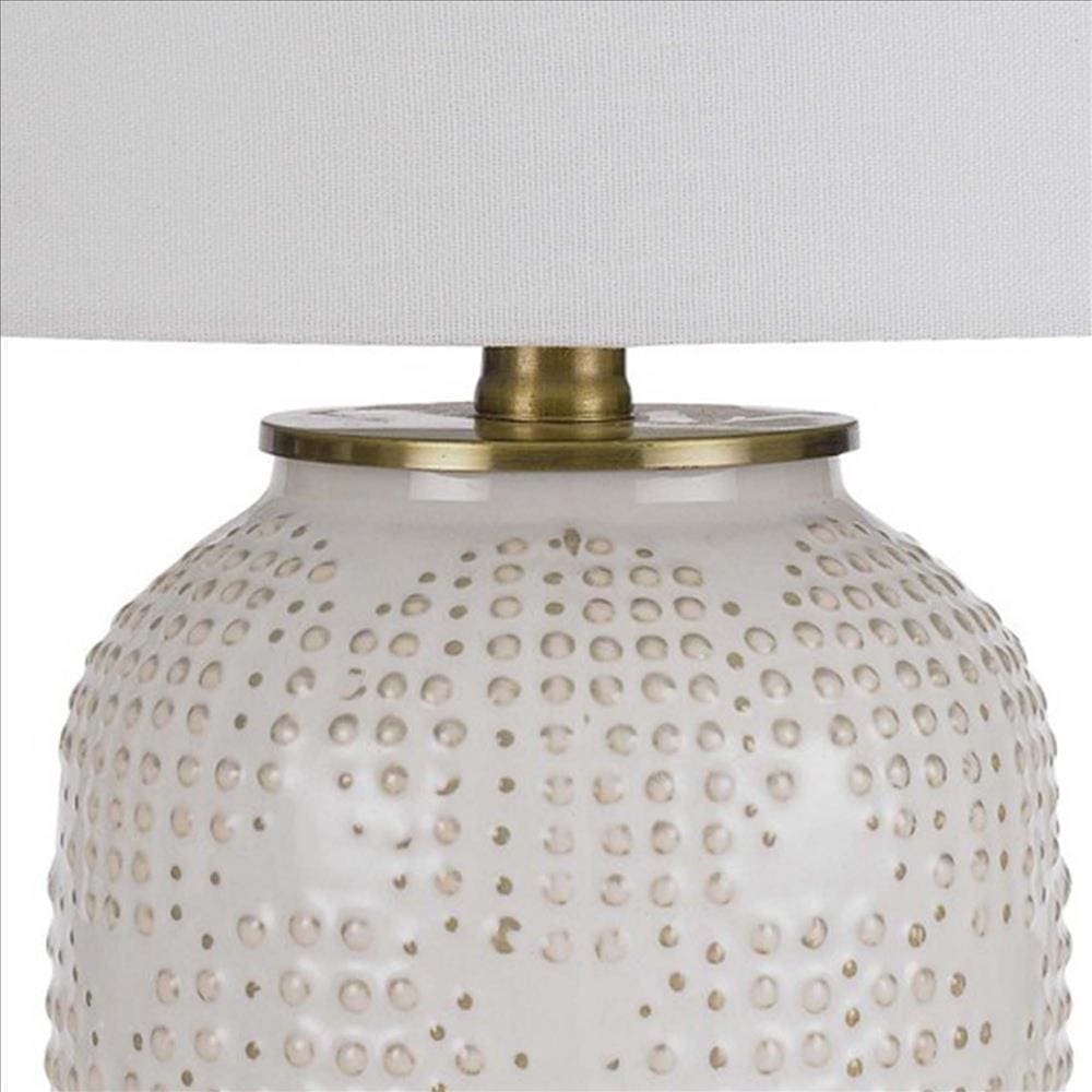 Table Lamp with Dotted Ceramic Body and Round Base White BM241866