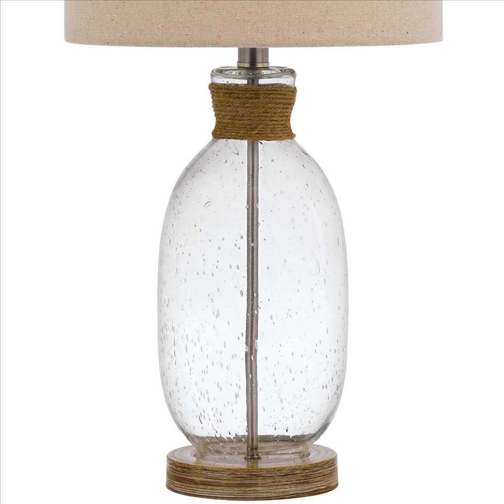 Table Lamp with Bubble Glass Body and Rope Accent Beige BM241867