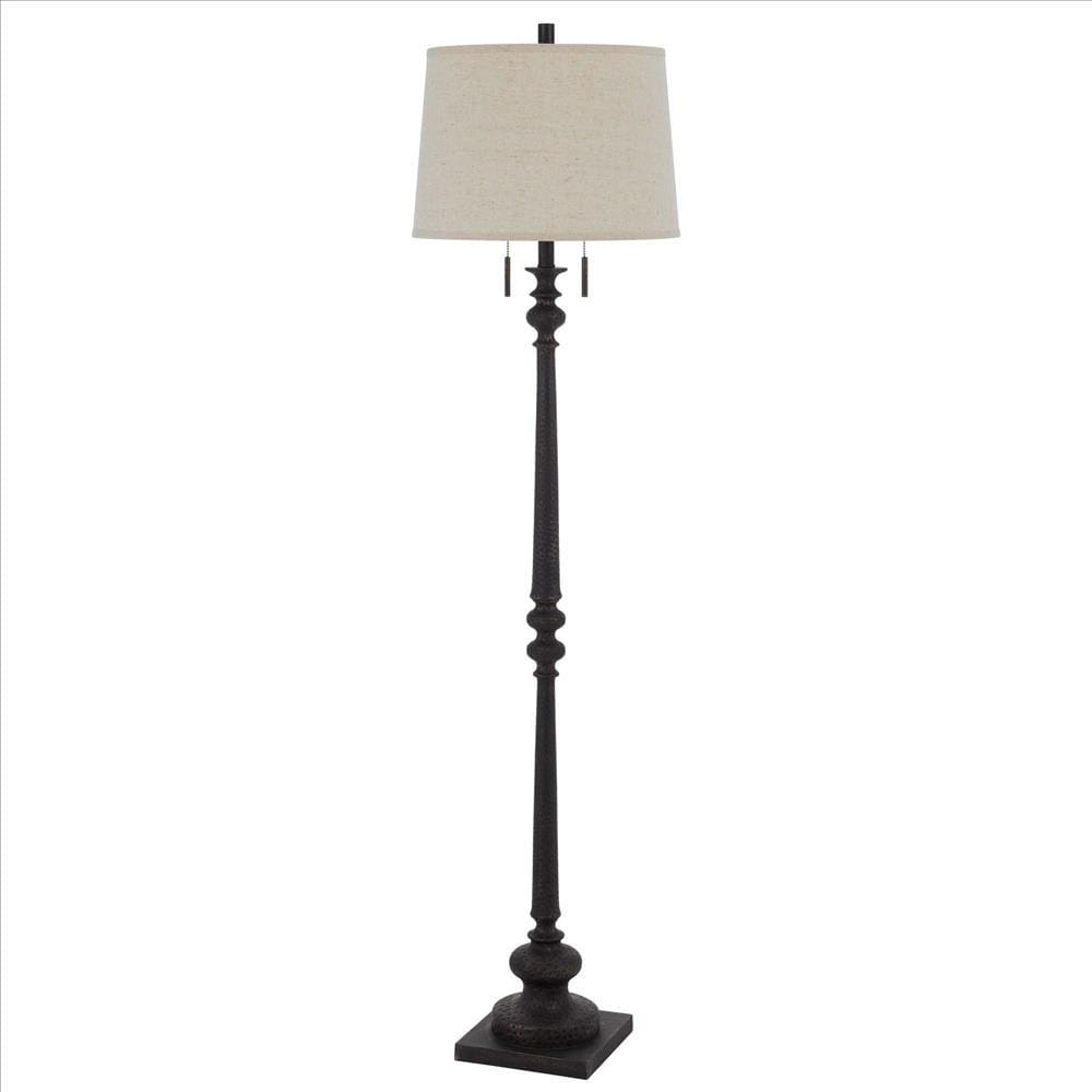 Floor Lamp with Tubular Turned Resin Support and Pull Chain, Dark Bronze