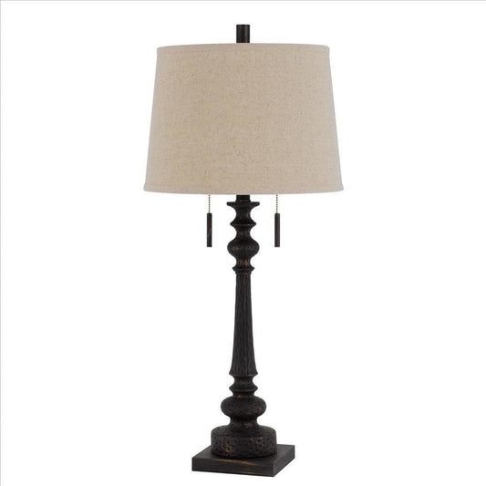 Table Lamp with Tubular Turned Resin Support and Pull Chain, Dark Bronze