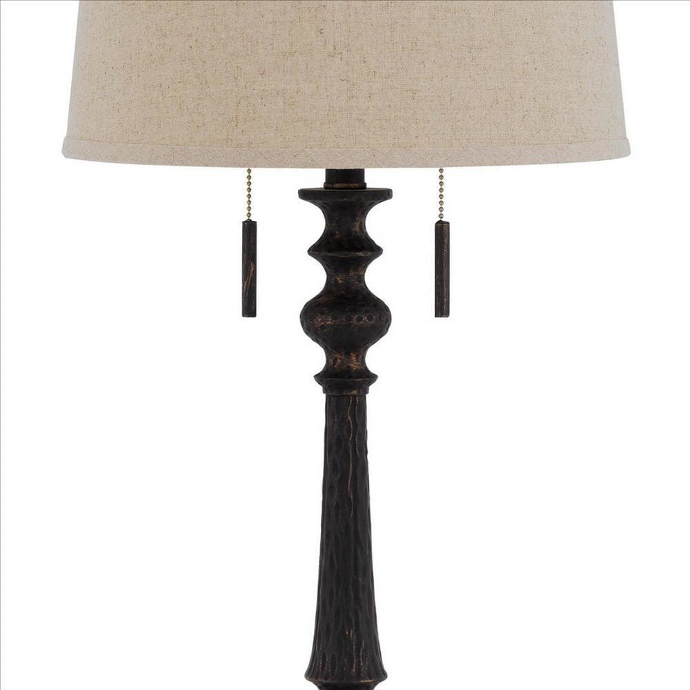 Table Lamp with Tubular Turned Resin Support and Pull Chain Dark Bronze BM241869
