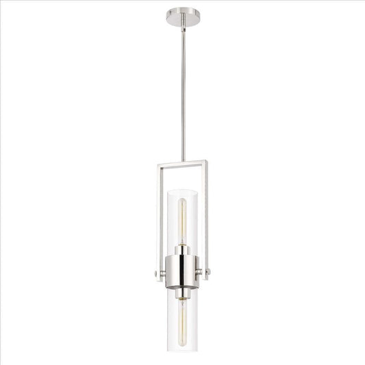 Pendant with Cylindrical Rotatable Glass Shade, Chrome
