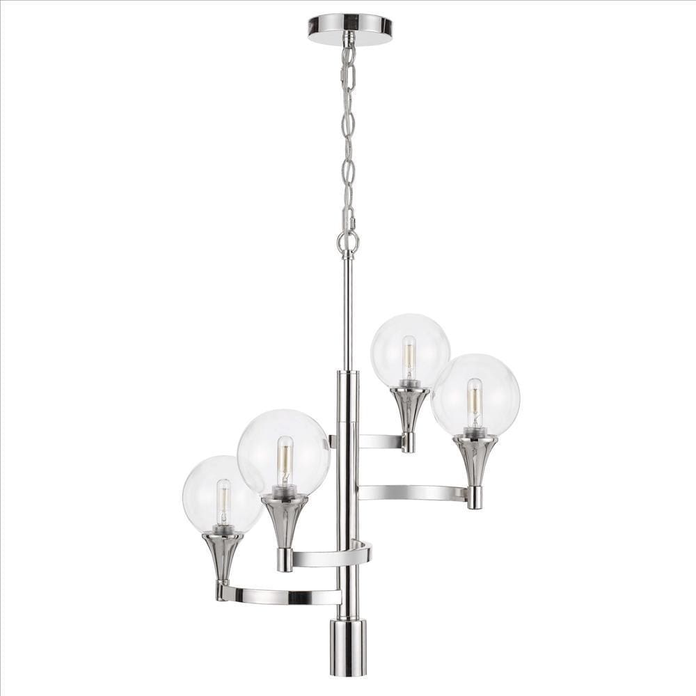 Aria Chandelier | 4 Globe Glass Shades | 22" | Chrome