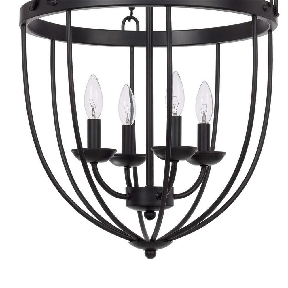 Chandelier with Metal Bird Cage Pendulum Design Black BM241879