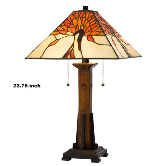 Table Lamp with Tiffany Shade and Floral Accent, Multicolor By Casagear Home
