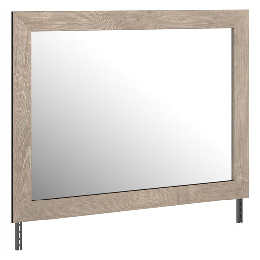 Bedroom Mirror with Grains and Rectangular Encasing, Oak Brown By Casagear Home