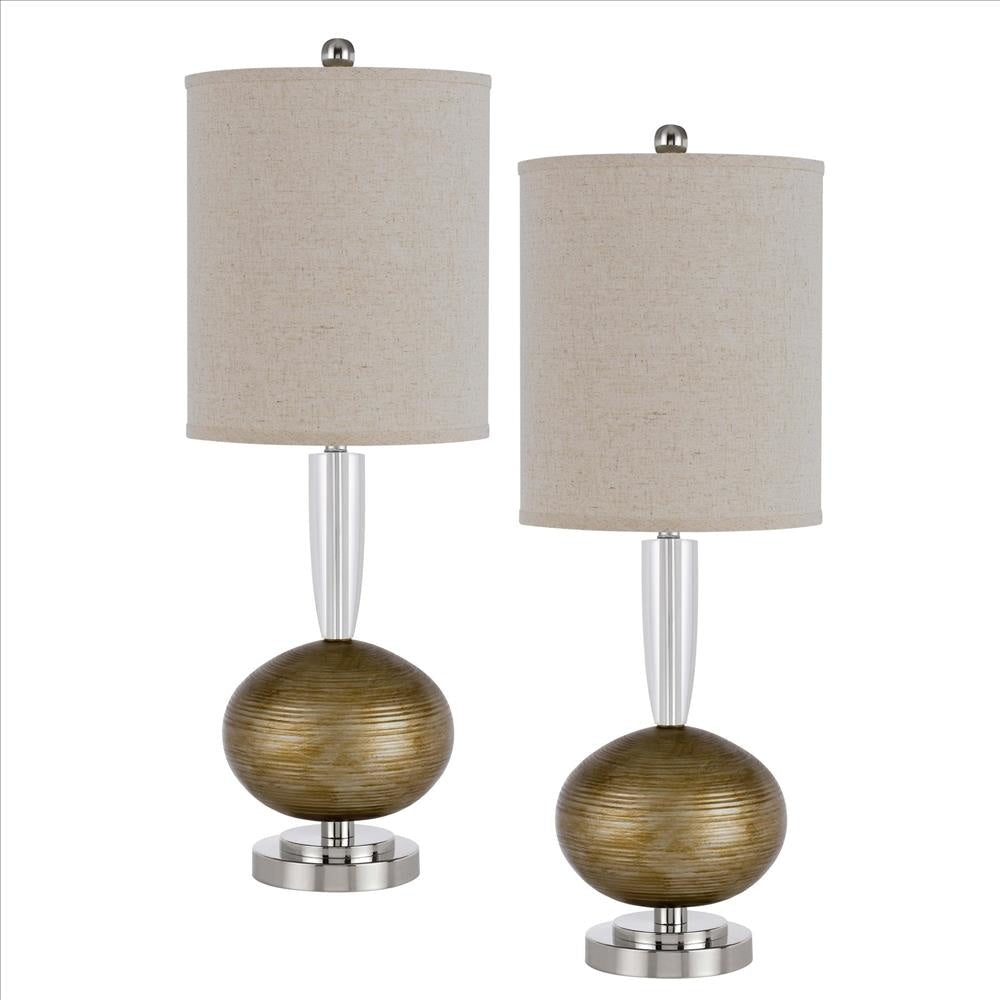 Table Lamp with Resin Ball Accent, Set of 2, Beige and Bronze By Casagear Home