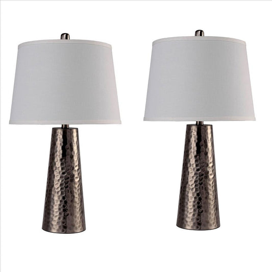 Table Lamp with Hammered Metal Base, Bronze, White By Casagear Home