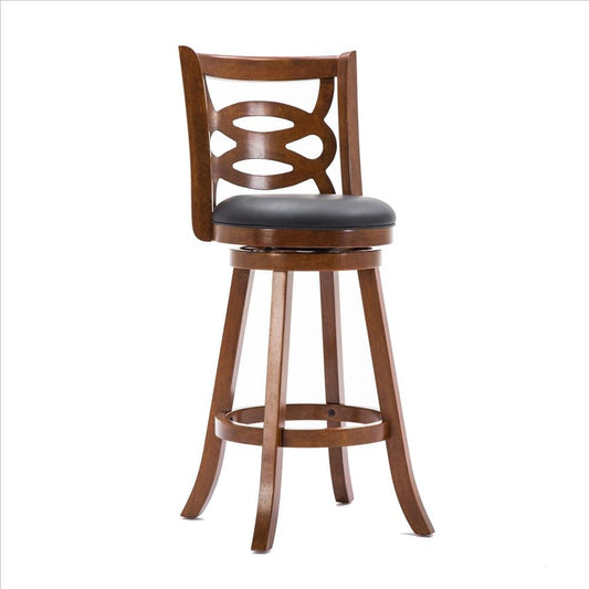 Swivel Barstool with Open Geometric Curved Back, Walnut Brown By Casagear Home