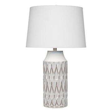 Ceramic Table Lamp with Harlequin Patterned Design, White By Casagear Home