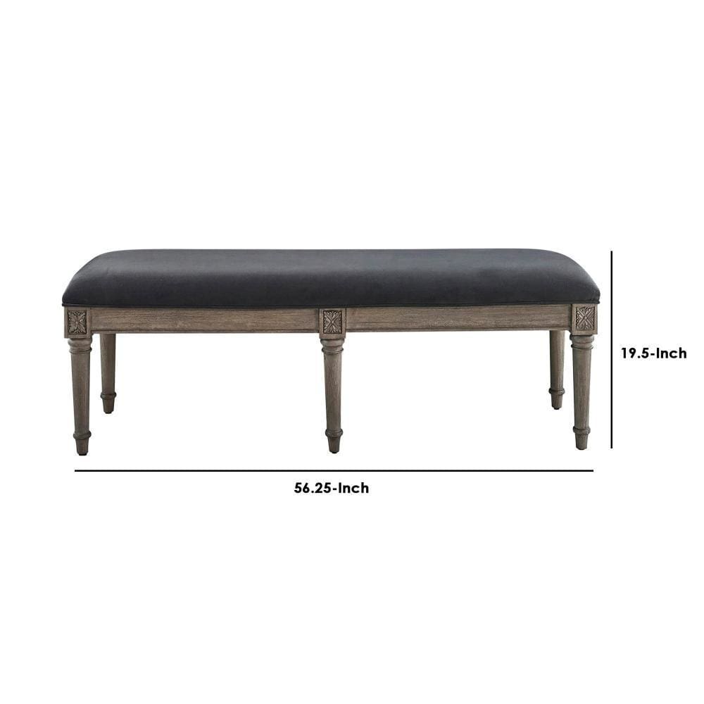 Bench with Velvet Upholstered Seat and 6 Legged Support Gray By Casagear Home BM242606