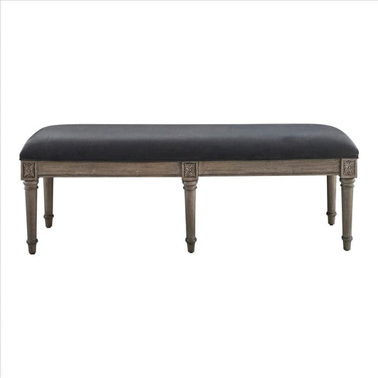Bench with Velvet Upholstered Seat and 6 Legged Support, Gray By Casagear Home