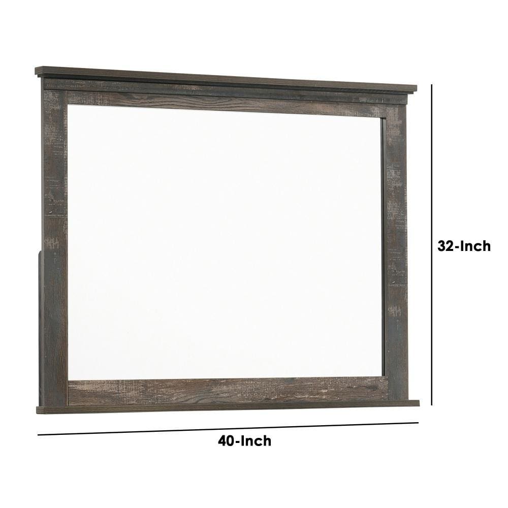 Rectangular Mirror with Wooden Encasing and Grains Dark Brown By Casagear Home BM242622