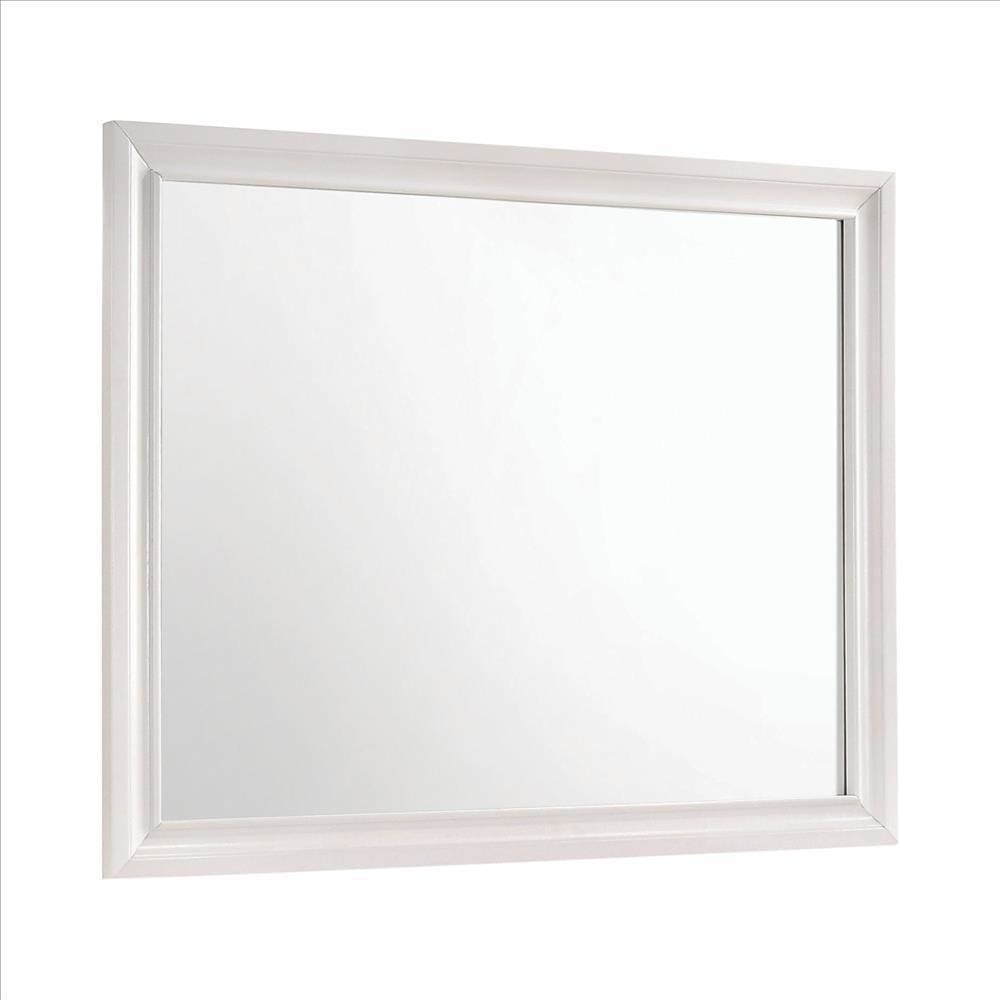 Rectangular Wooden Mirror with Molded Trim Details, White By Casagear Home